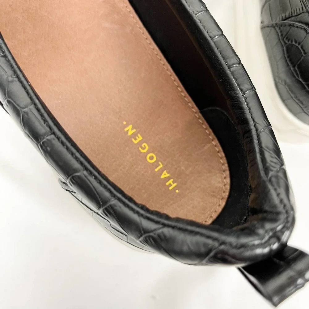 Halogen Blakely Black Reptile Leather Slip On Chunky Platform Sneakers Size 9.5